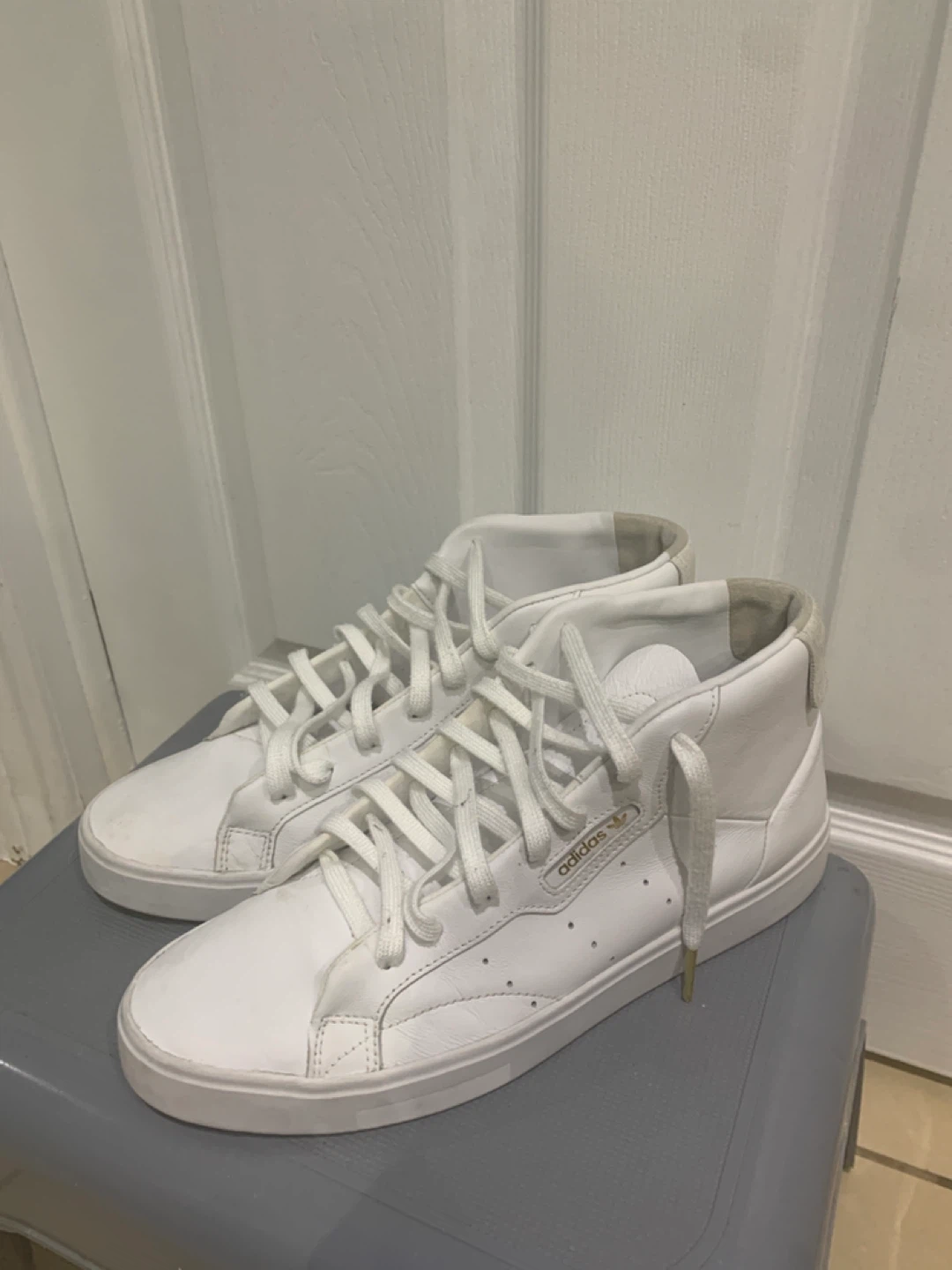 Adidas Sleek Mid White Leather High-Top Sneakers