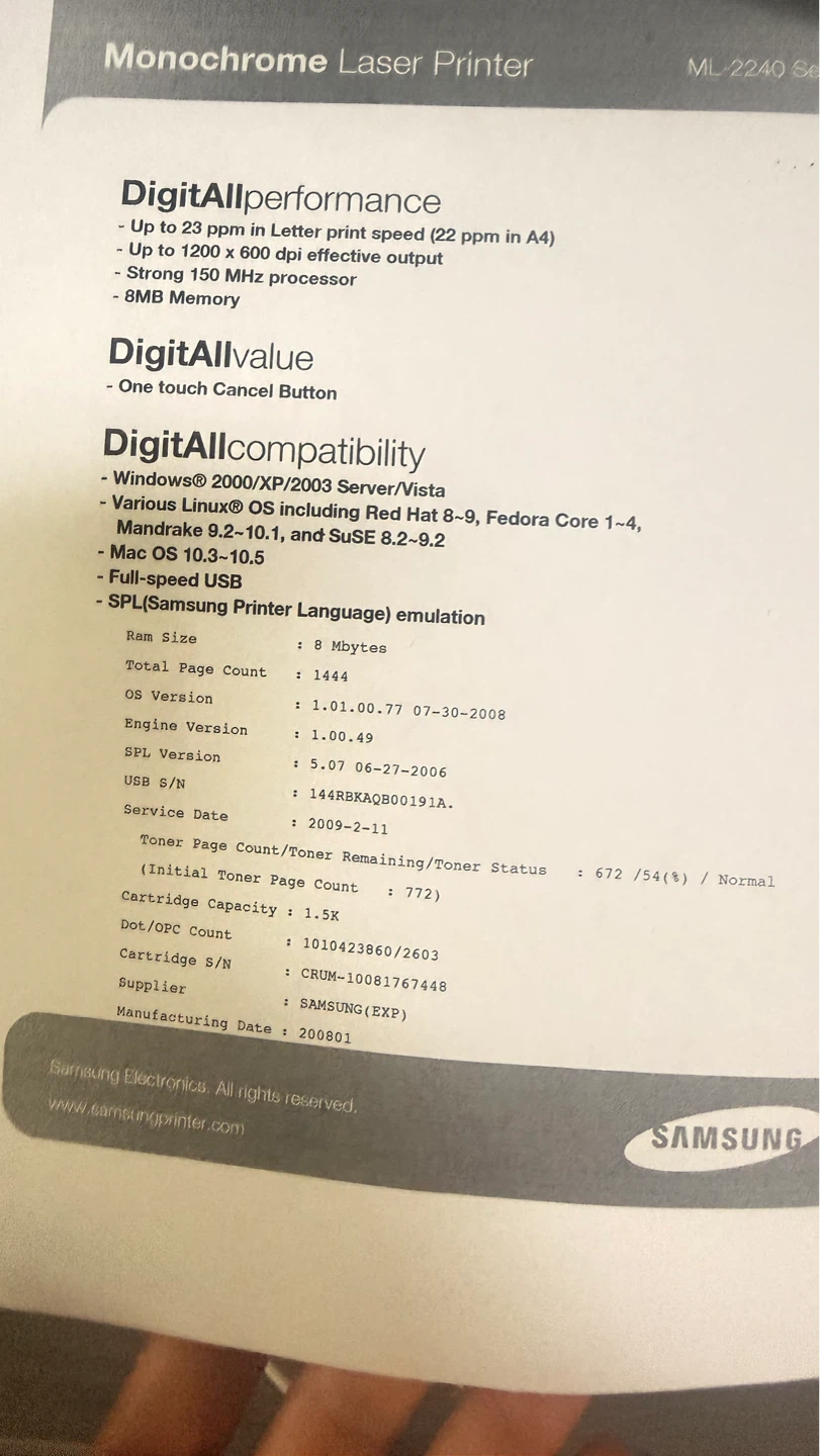 Samsung ML-2240 Monochrome Laser Printer