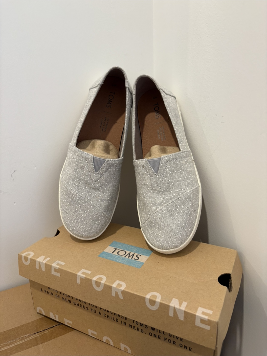 TOMS Grey Polka Dot slip on