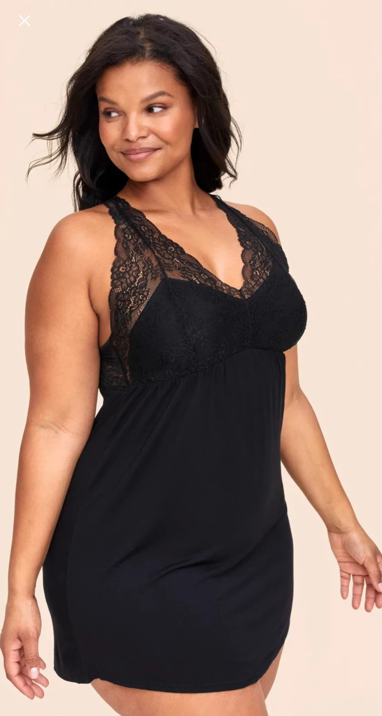 Plus Adore me CollectionRichelle Plus Black Lace Trim Nightie
