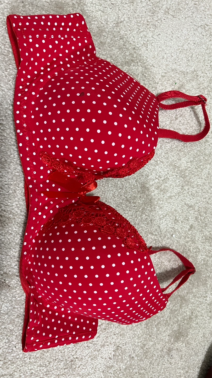 Red Polka Dot Bra with Lace Trim - photo 4