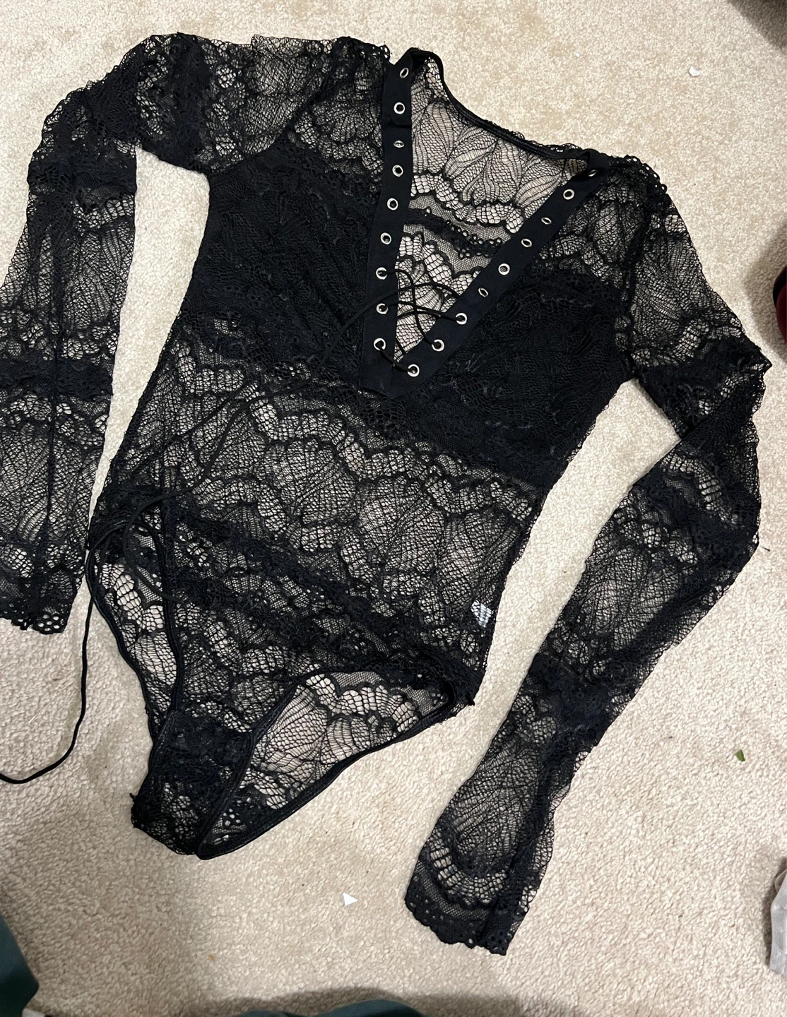 Black Lace Long Sleeve Bodysuit