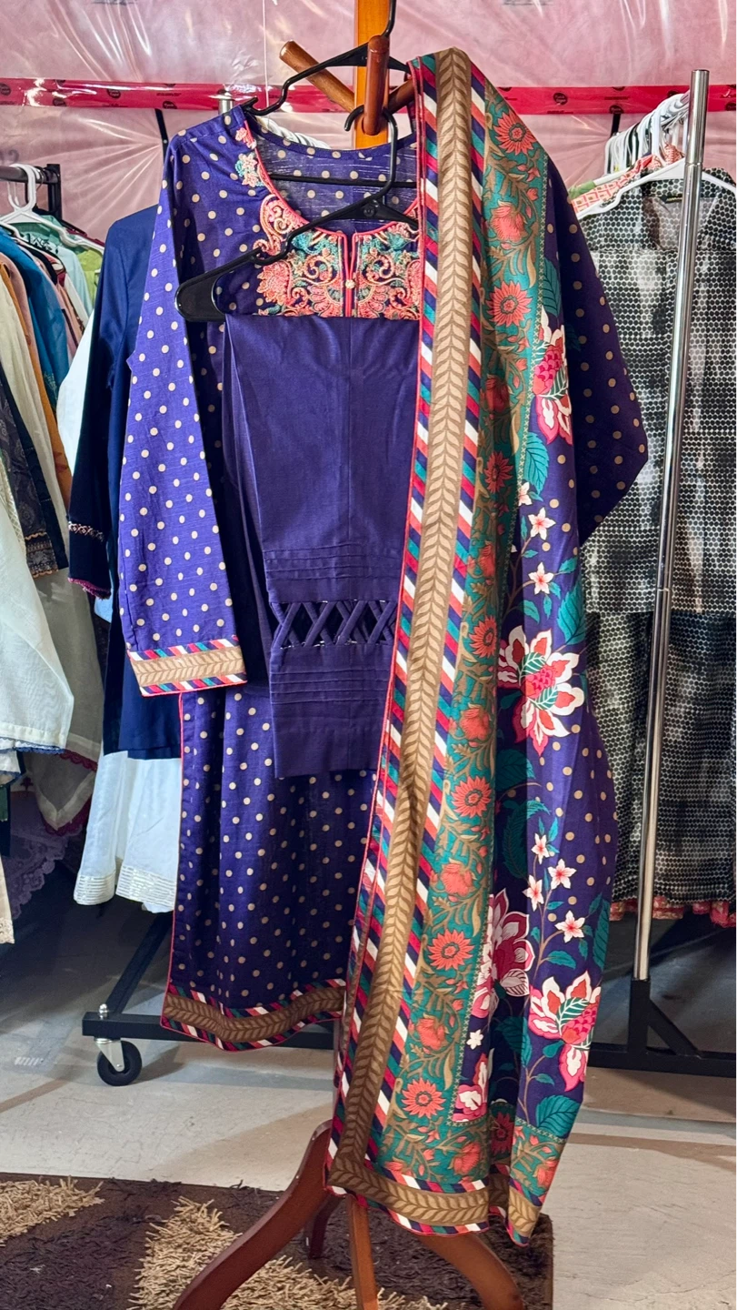 Purple Polka Dot Embroidered 3-Piece Suit - photo 3