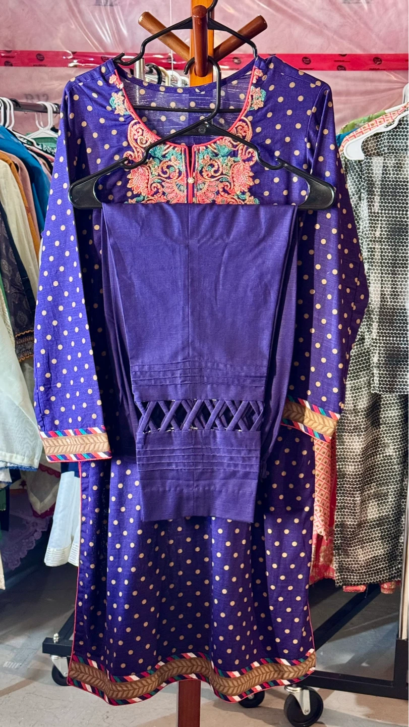 Purple Polka Dot Embroidered 3-Piece Suit - photo 2