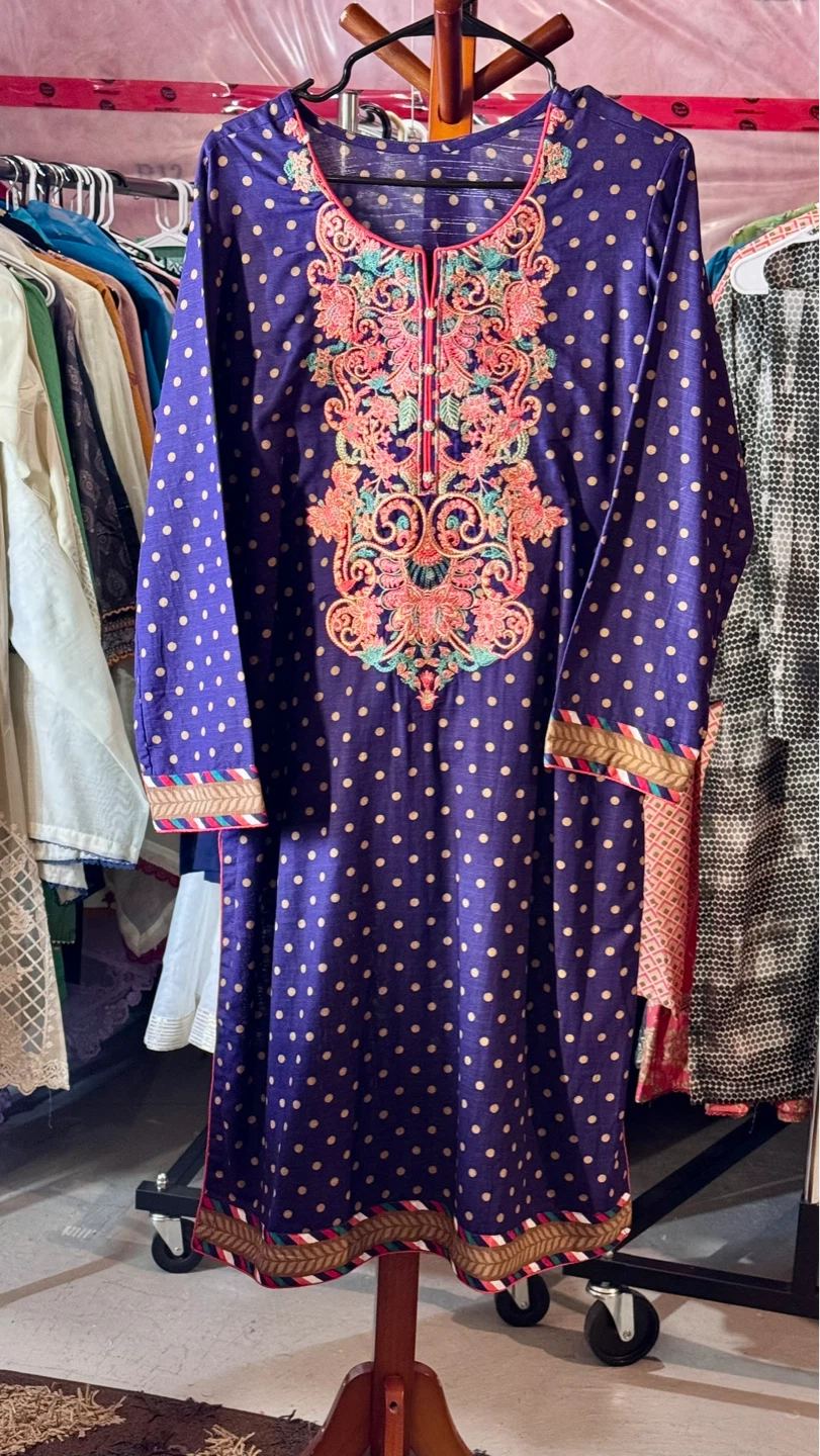 Purple Polka Dot Embroidered 3-Piece Suit