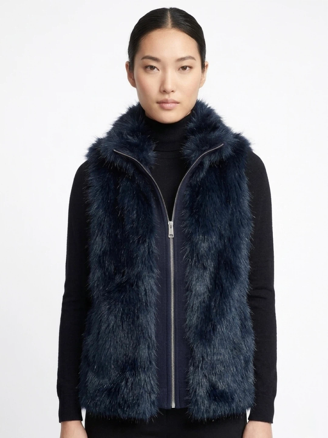 Tommy Hilfiger Navy Wool & Faux Fur Vest - Size Medium