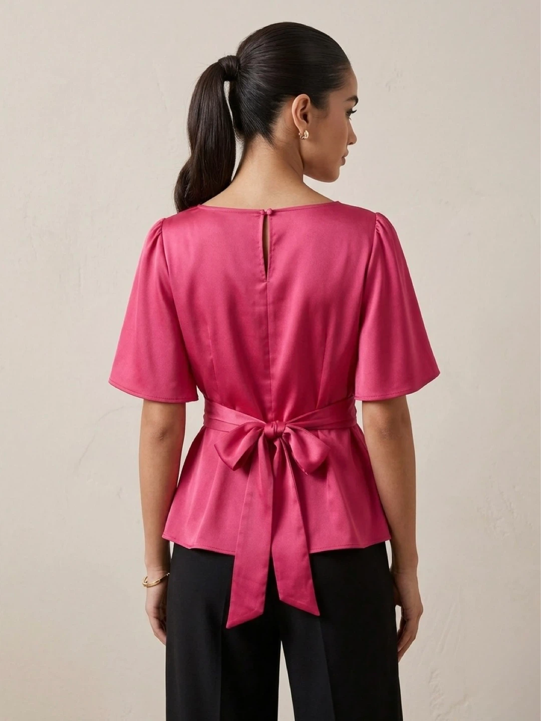 Ann Taylor Factory Fuchsia Pink Tie Back Blouse Medium