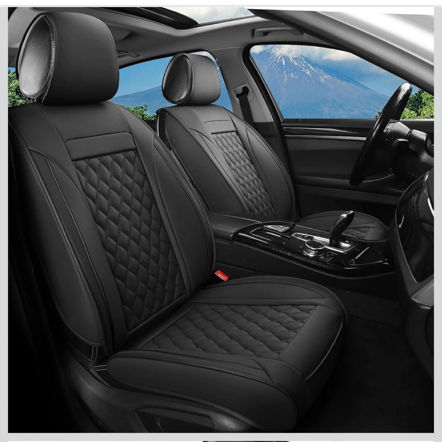 Automotive Faux Leather Car Seat Covers (Front Pair, Black)