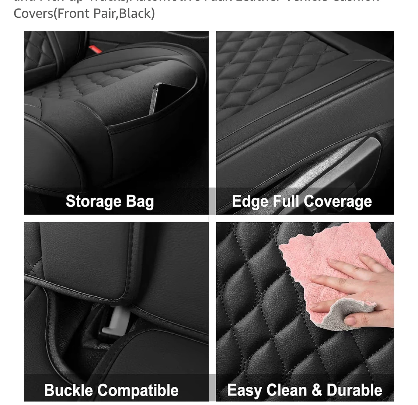 Automotive Faux Leather Car Seat Covers (Front Pair, Black) - photo 3