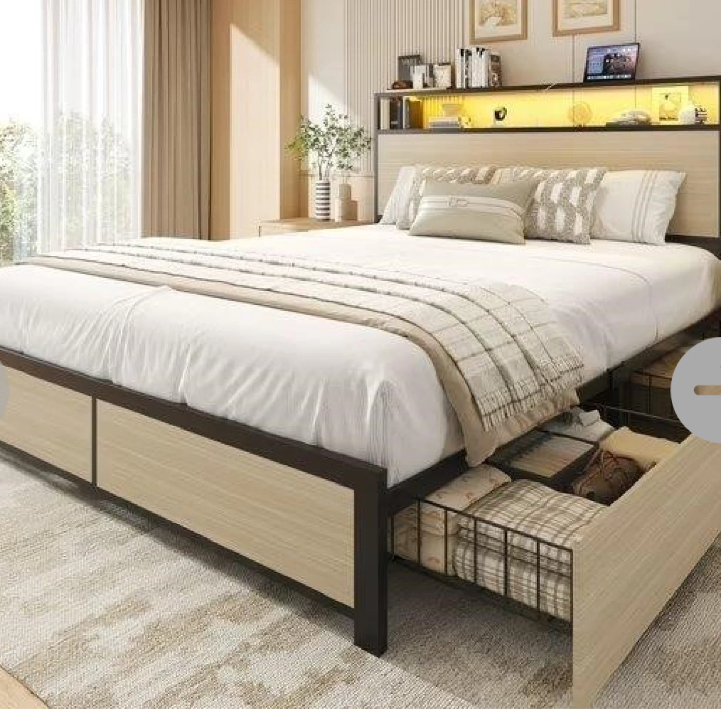 Bed Frame with LED & Power Outlet