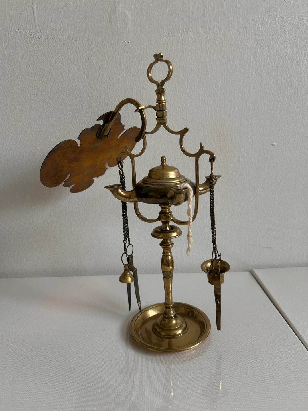 Antique Brass Oil Lamp with Accessories