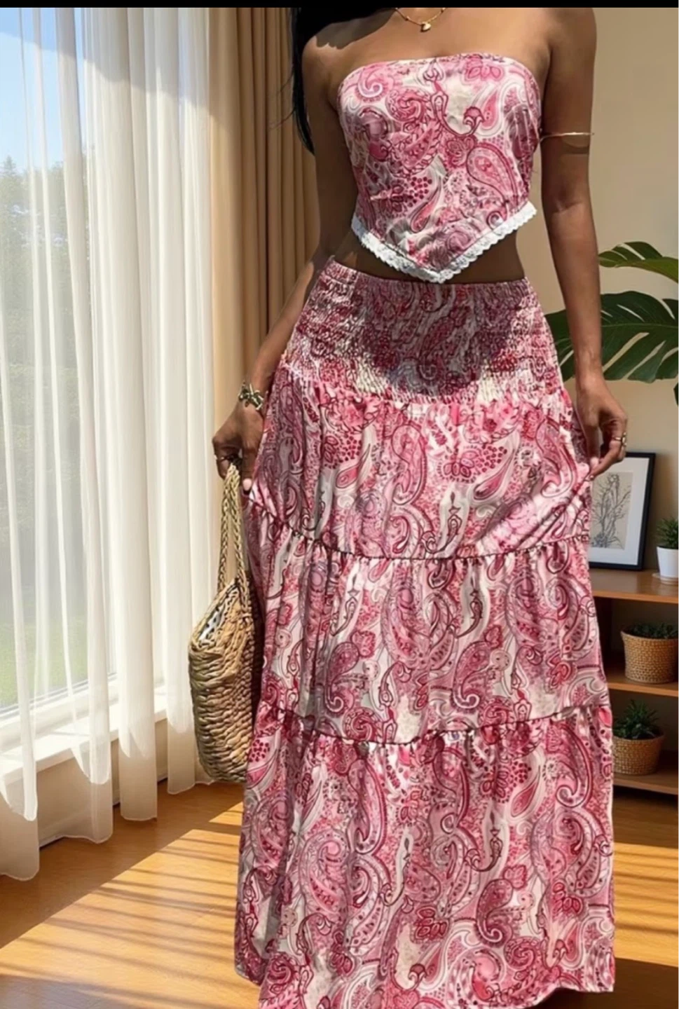 Paisley Print Tiered Maxi Skirt