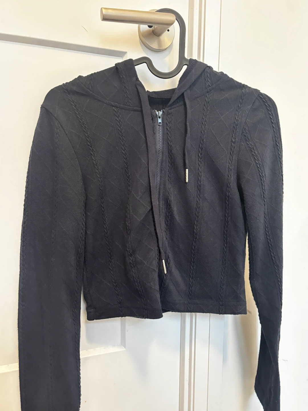 Navy Cropped Zip-Up Hoodie