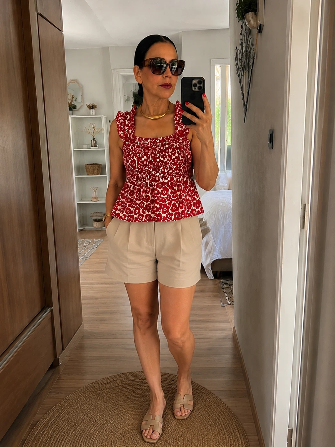 Red Floral Smocked Tank Top - photo 2