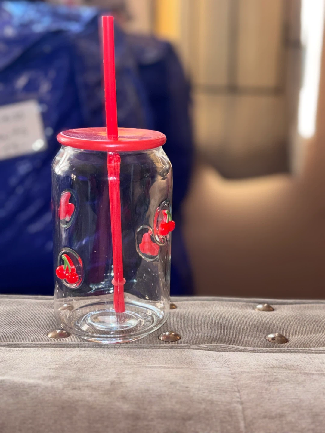 ⚽️Cherry Glass Tumbler with Straw - photo 2
