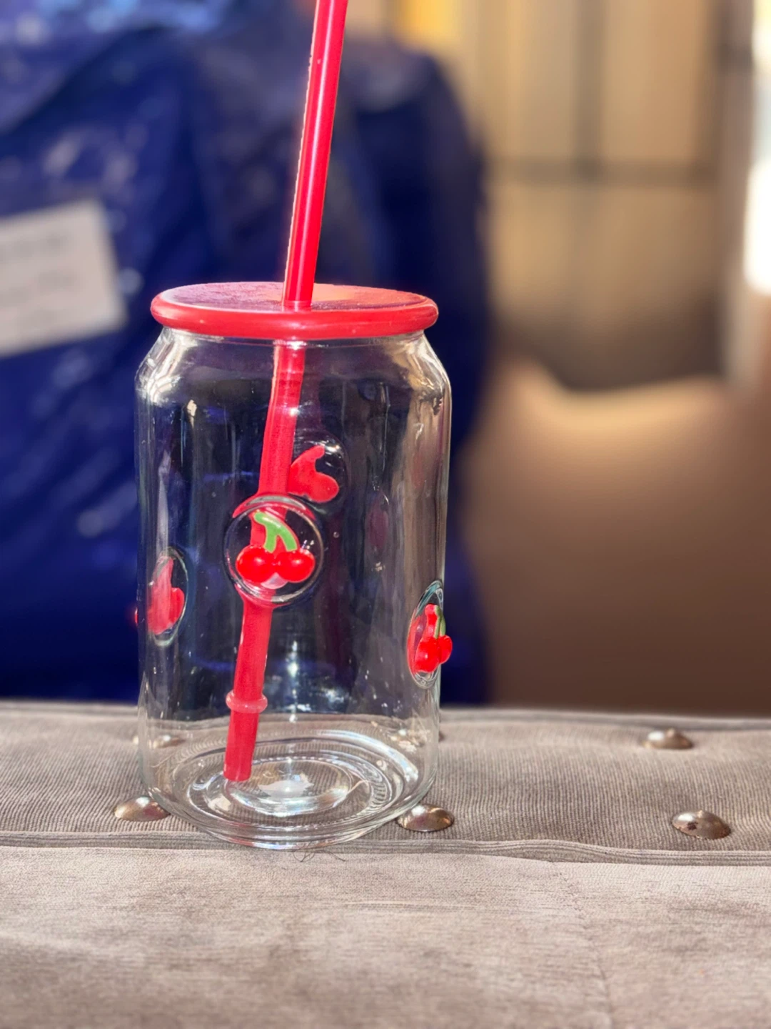 ⚽️Cherry Glass Tumbler with Straw