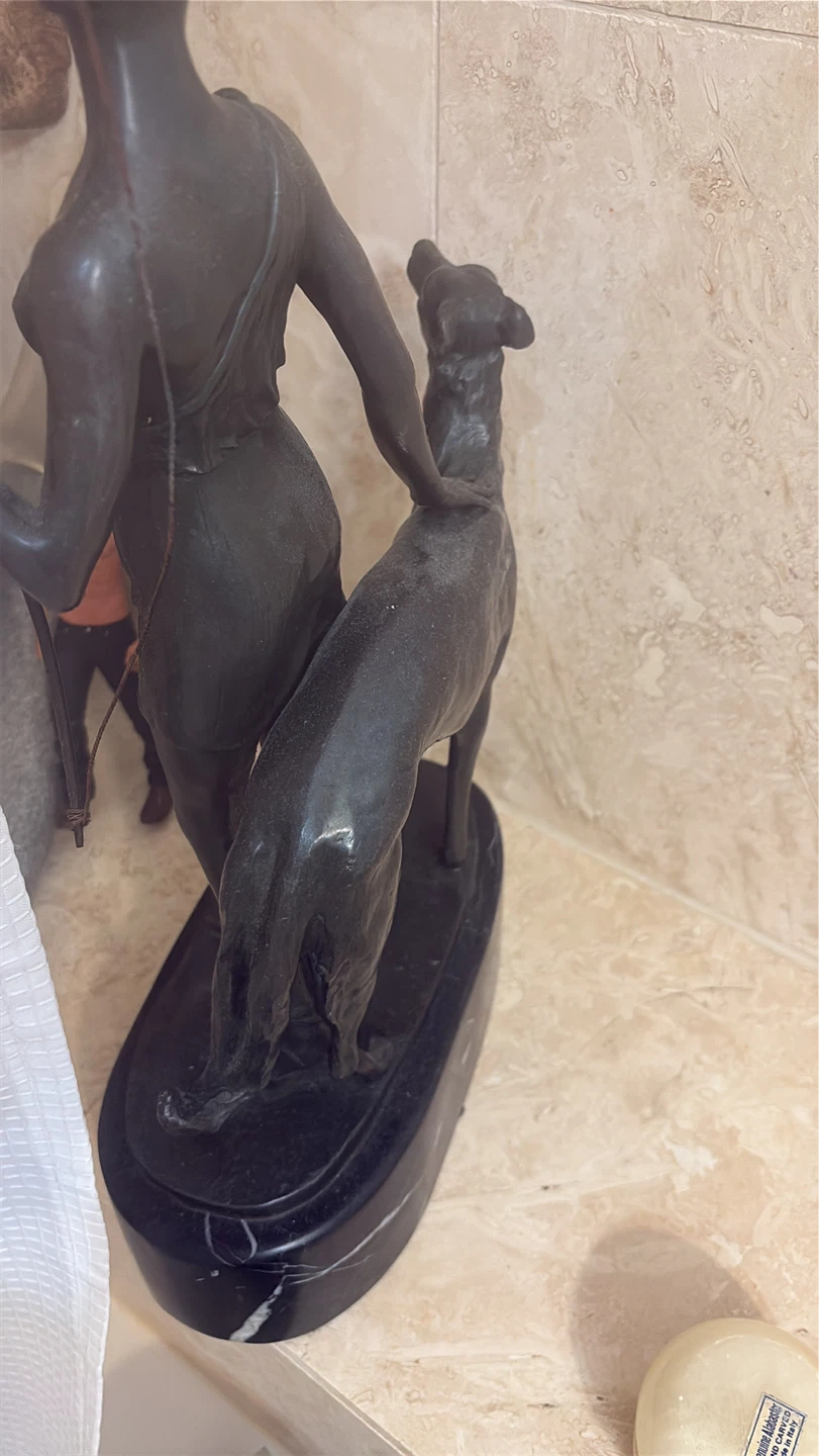 ⚽️1920’s Bronze Figurine with Dog - photo 3