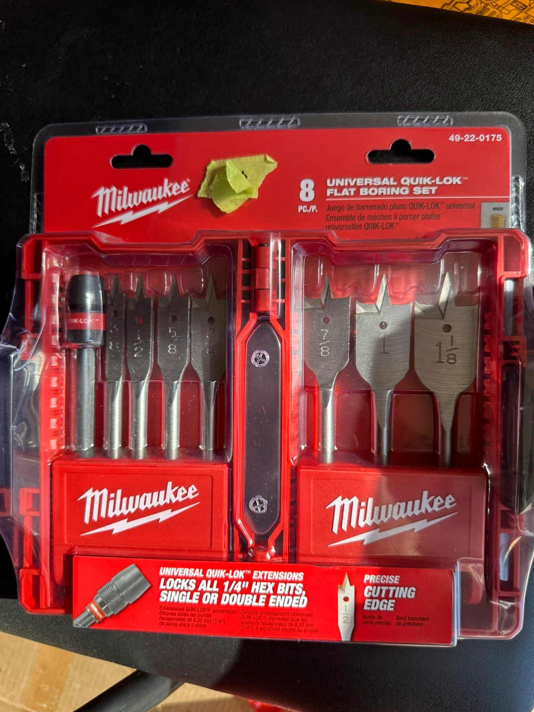 Milwaukee 8 Universal Quik-Lok Flat Boring Bit Set
