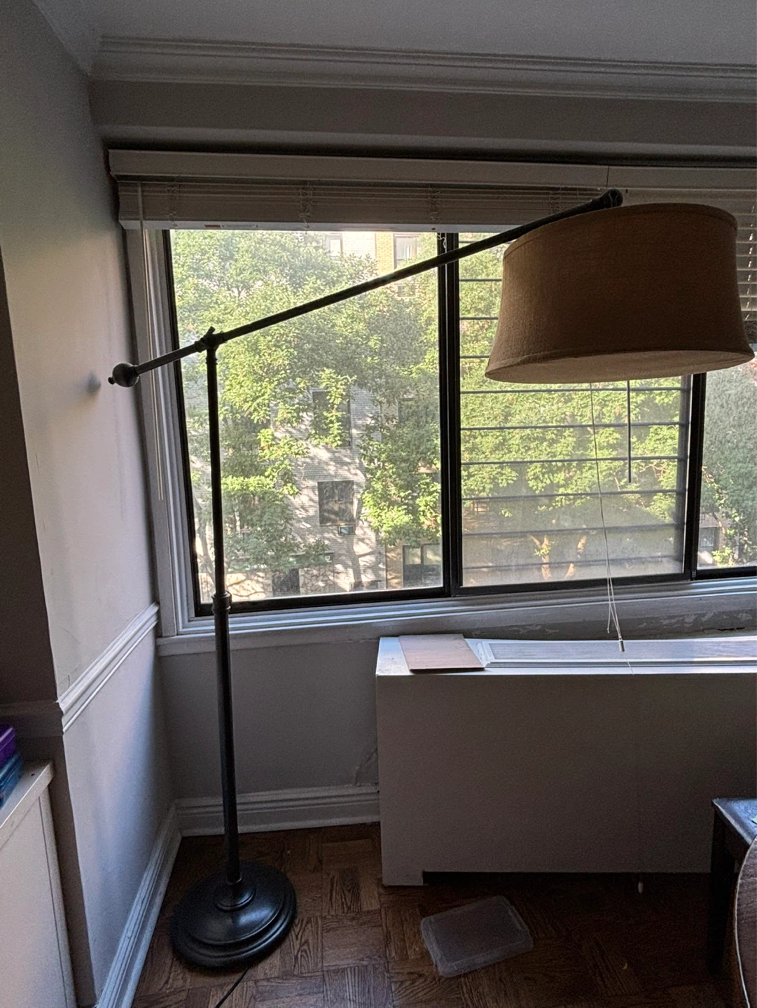Adjustable Floor Lamp with Burlap Shade