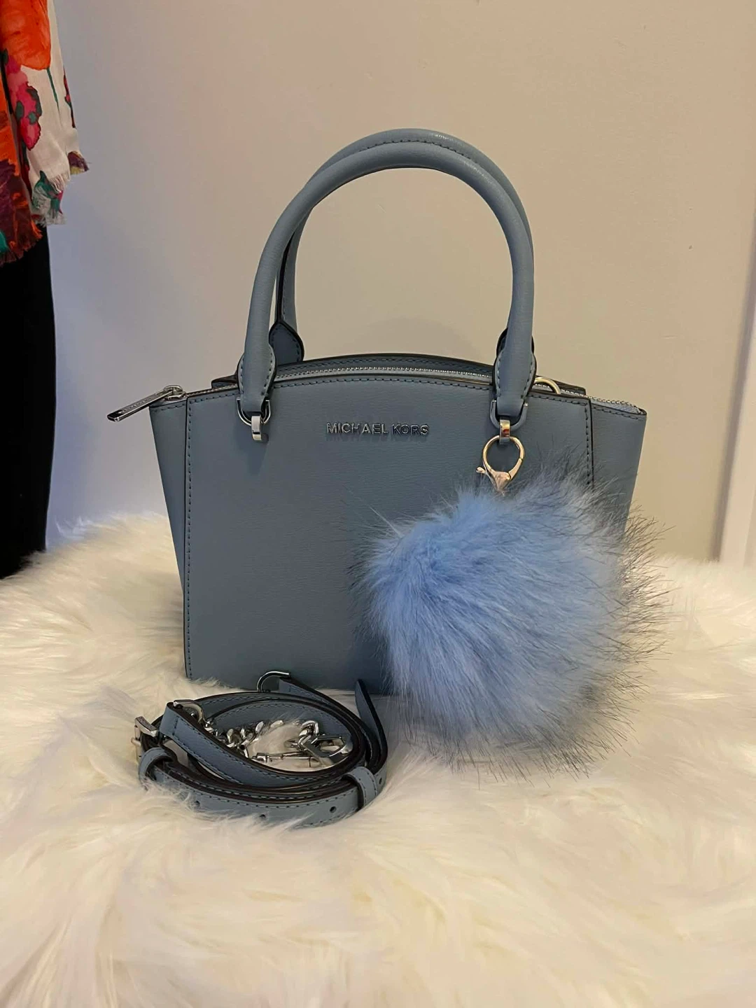 Michael Kors Handbag + New Blue Fur Pom