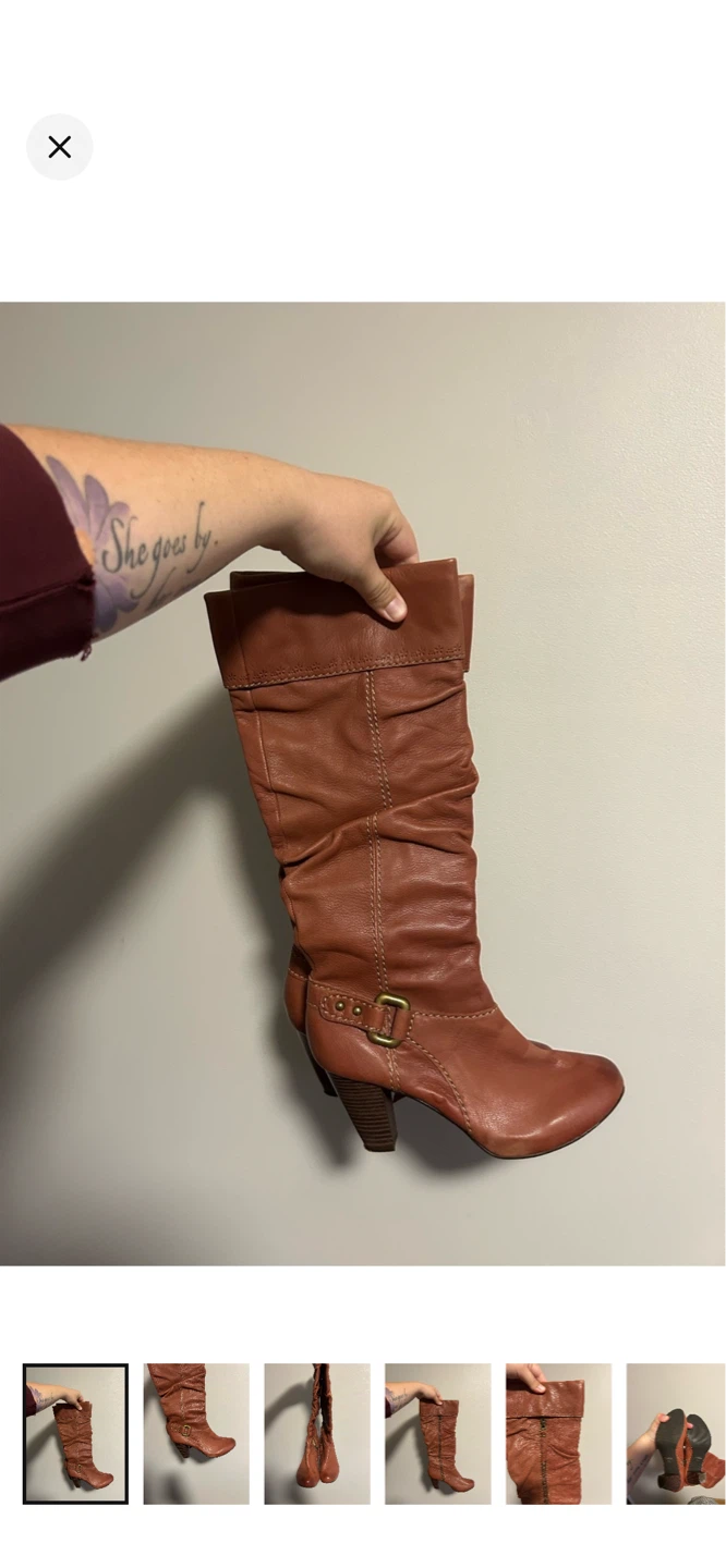 Brown Leather Slouch Boots fossil