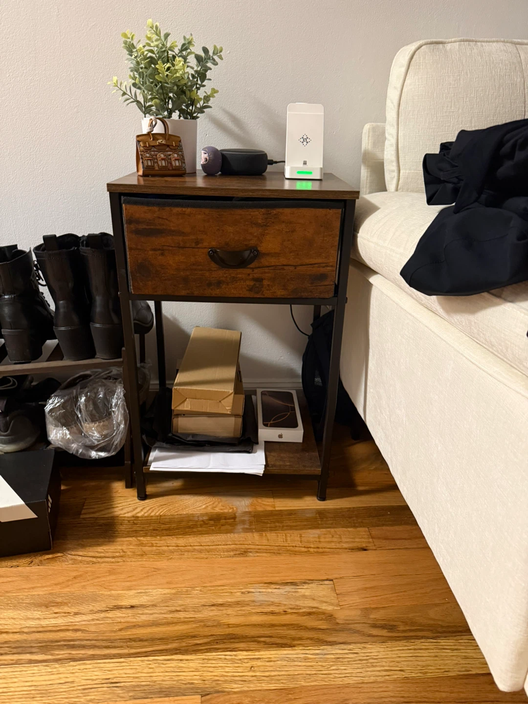 Rustic Wood Nightstand with Drawer