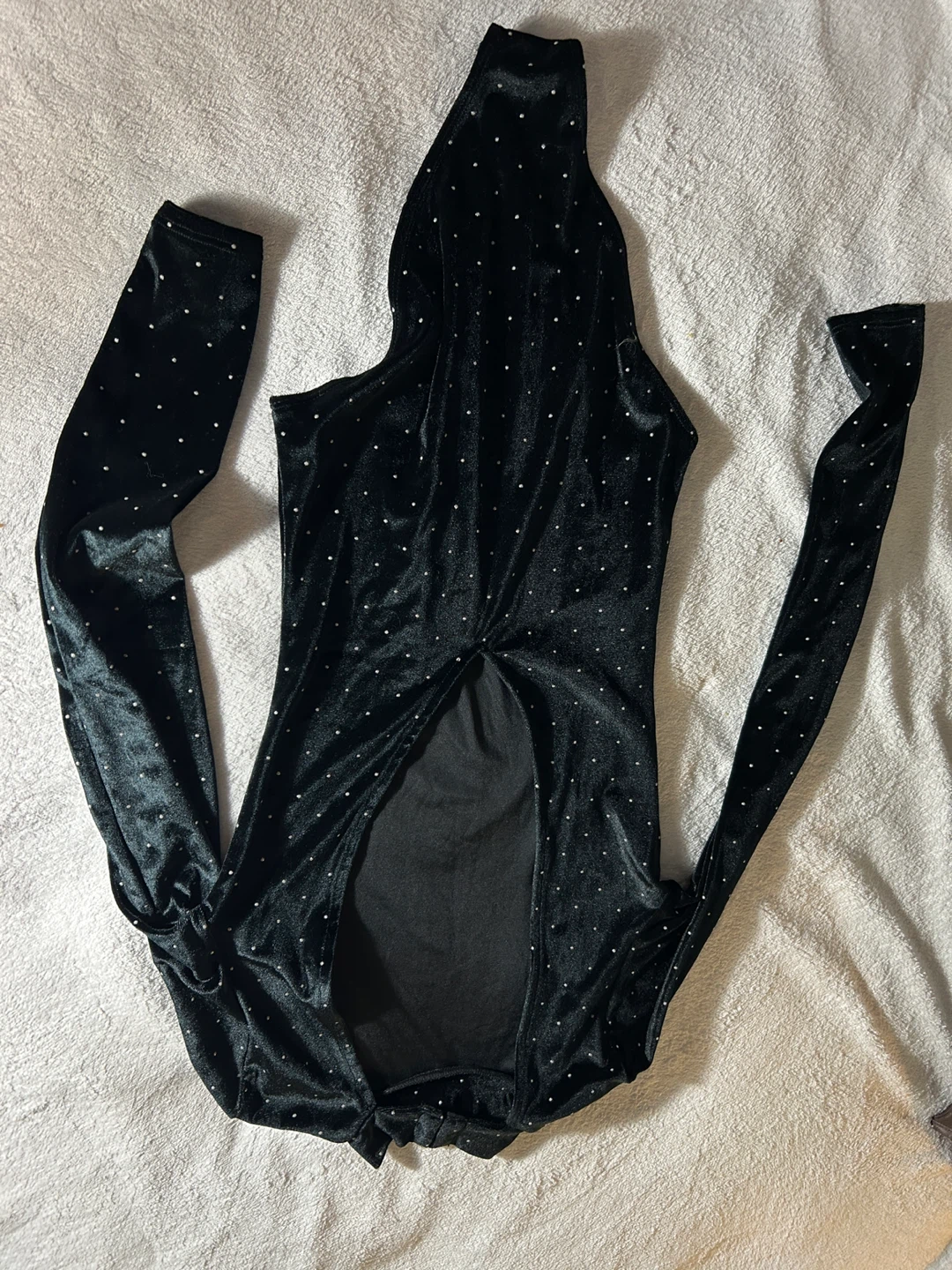 Black Velvet Bodysuit with White Polka Dots - photo 4