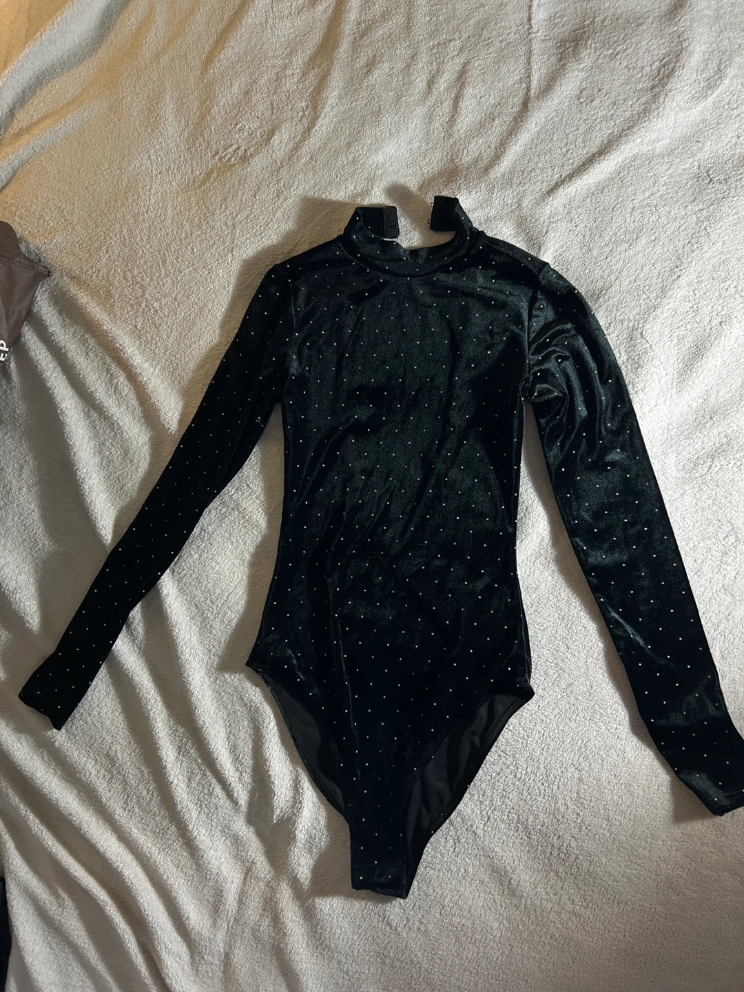 Black Velvet Bodysuit with White Polka Dots