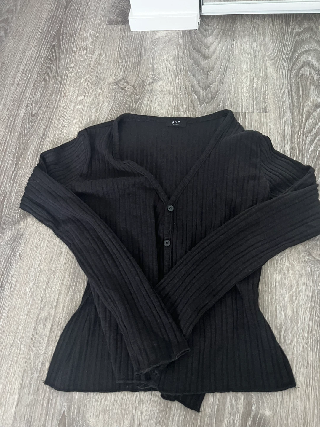 Black ribbed button-up cardigan