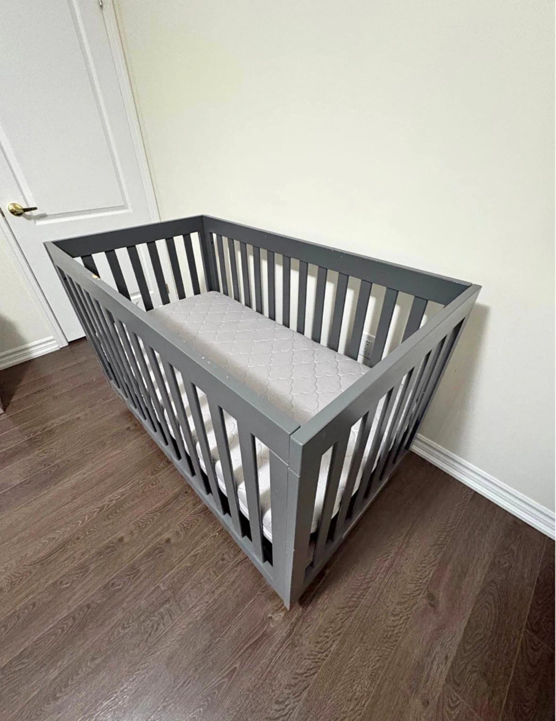 Grey Wooden Baby Crib with Mattress - photo 2