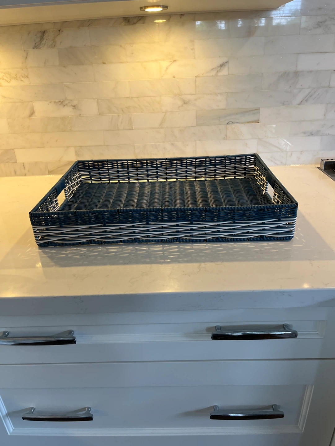 Blue Woven Tray with Handles