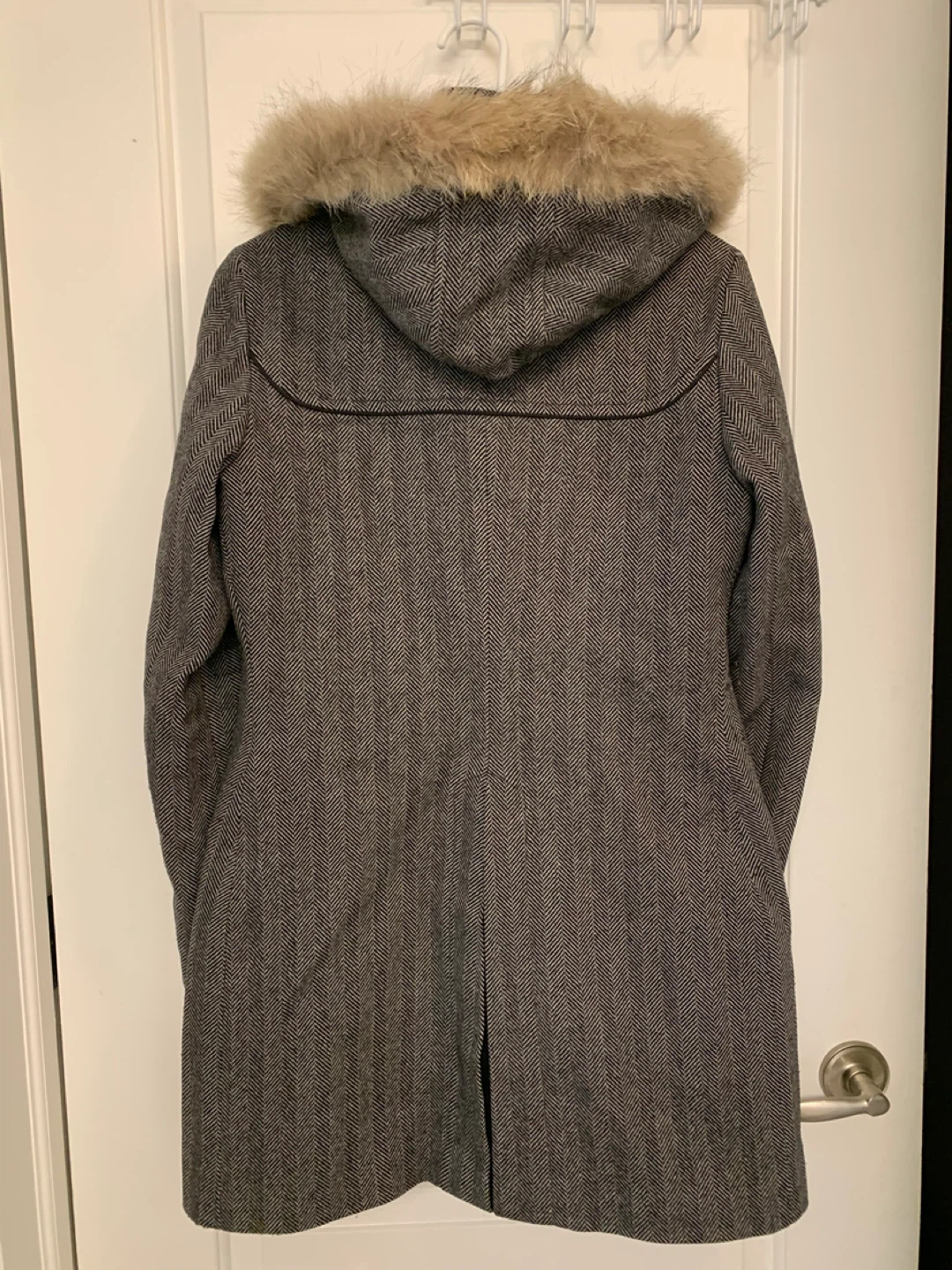 ⚽️ Soia & Kyo herringbone wool blend coat with fur hood - photo 2