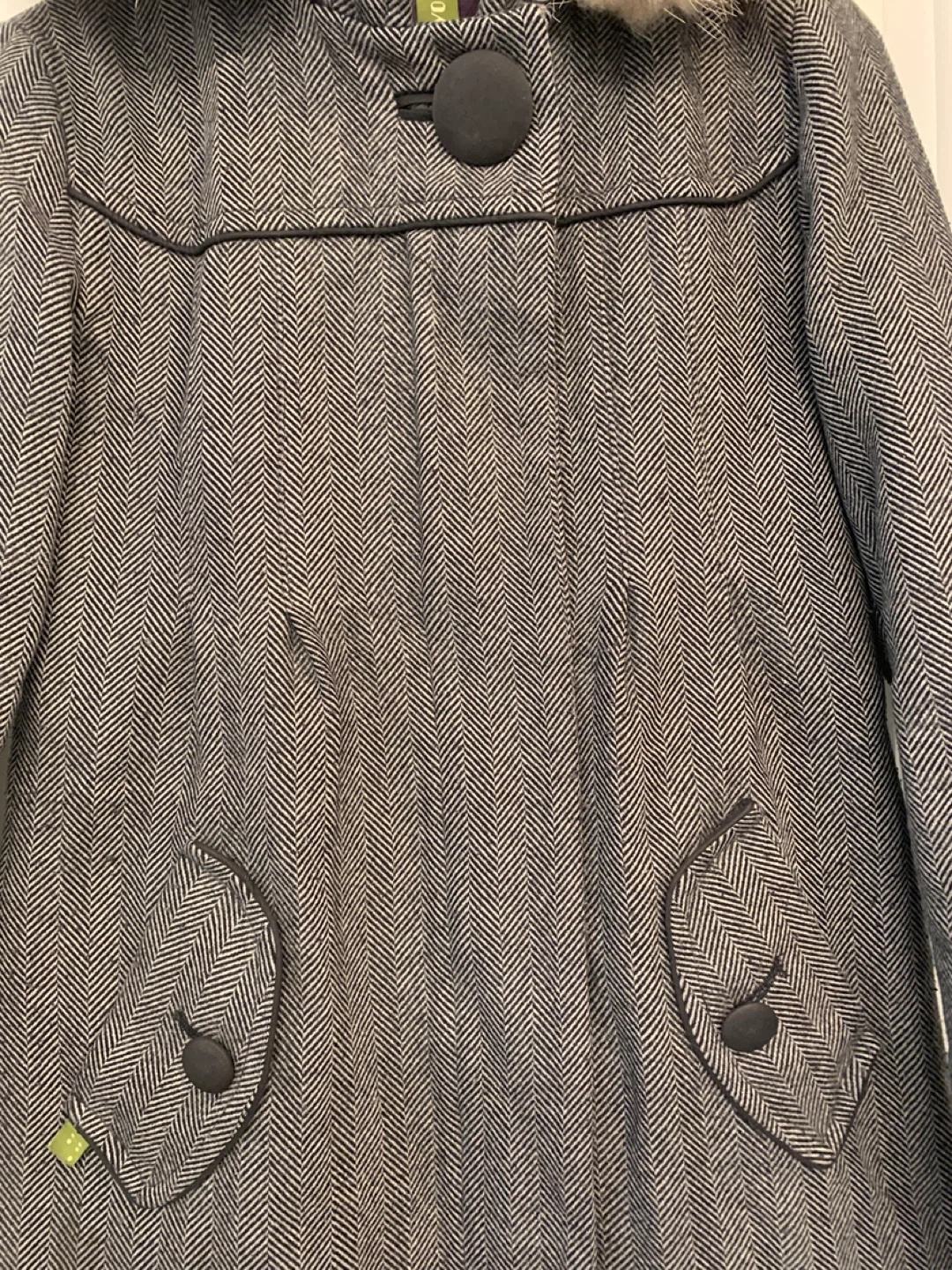 ⚽️ Soia & Kyo herringbone wool blend coat with fur hood - photo 3