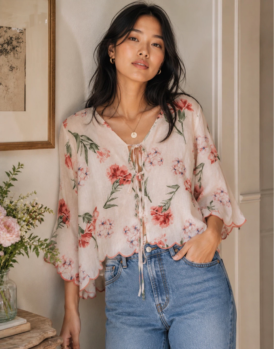 Laura Ashley Floral Tie-Neck Blouse ⚽
