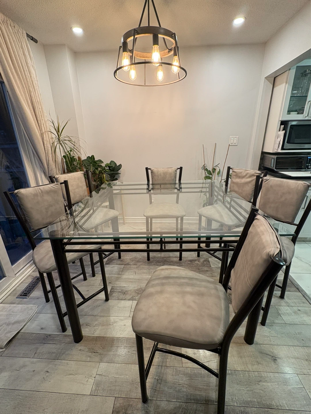 Glass Top Dining Table with 6 Chairs