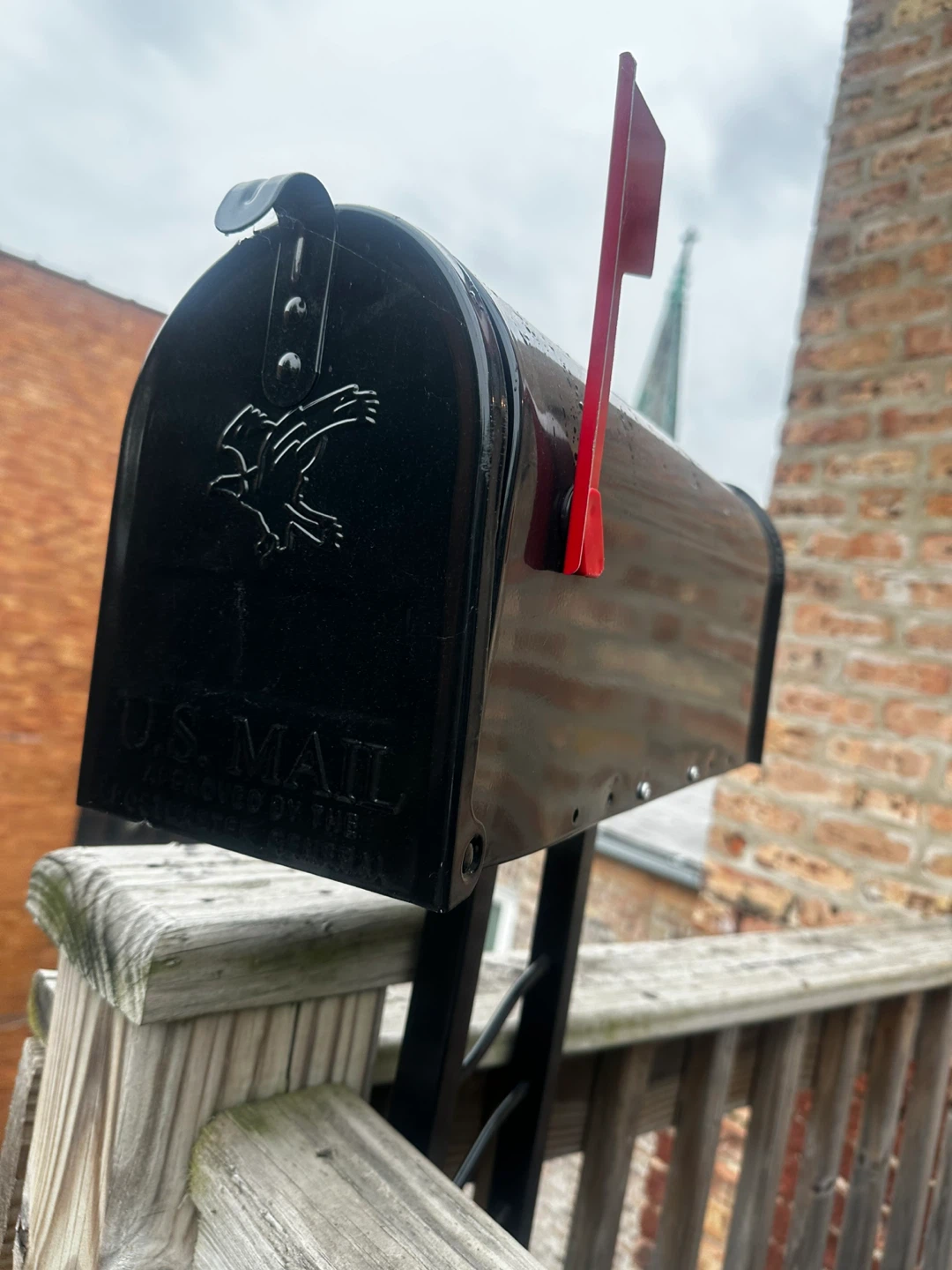 Black U.S. Mailbox with Flag