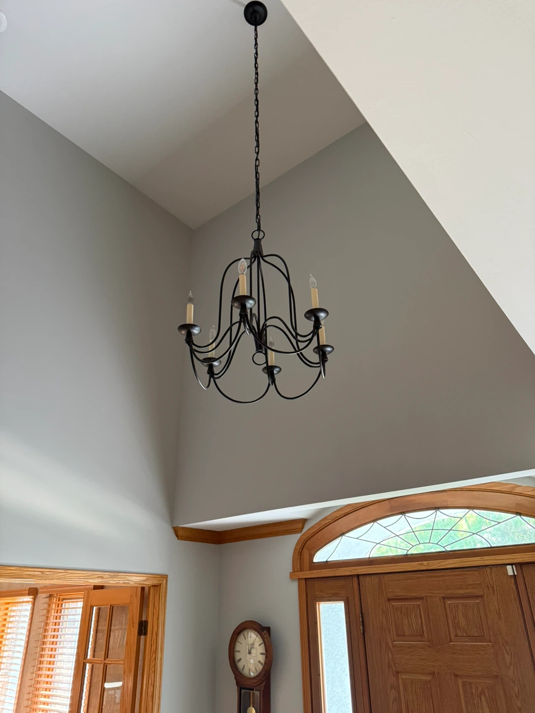 Black wrought iron 6 bulb chandelier