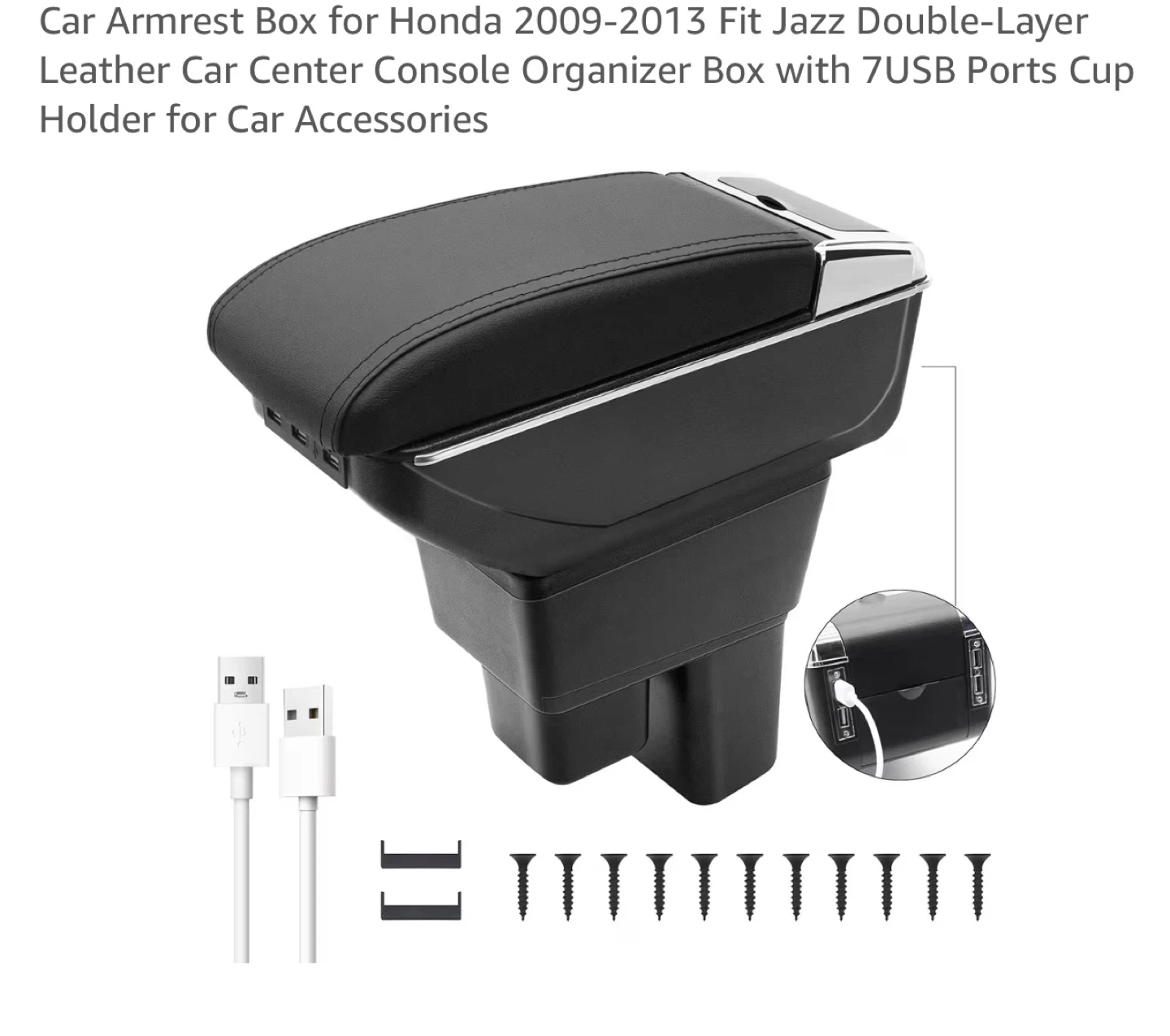 Car Armrest Box for Honda Fit Jazz 2009-2013 w/ 7 USB Ports AH3