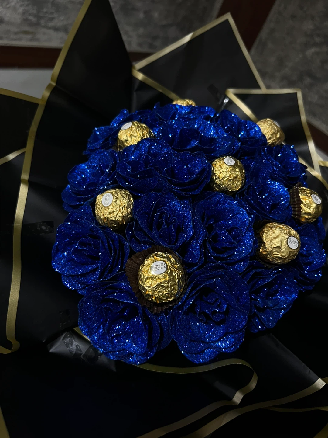 Blue Glitter Rose & Ferrero Rocher Chocolate Bouquet - photo 2