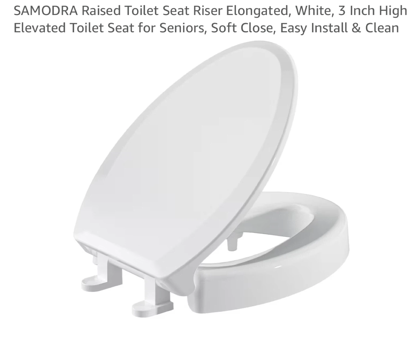 Raised Toilet Seat Elongated White 3 Inch High Soft Close TH3