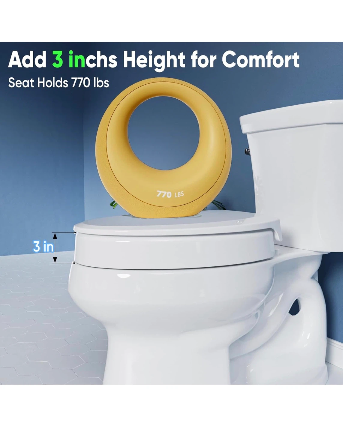 Raised Toilet Seat Elongated White 3 Inch High Soft Close TH3 - photo 4