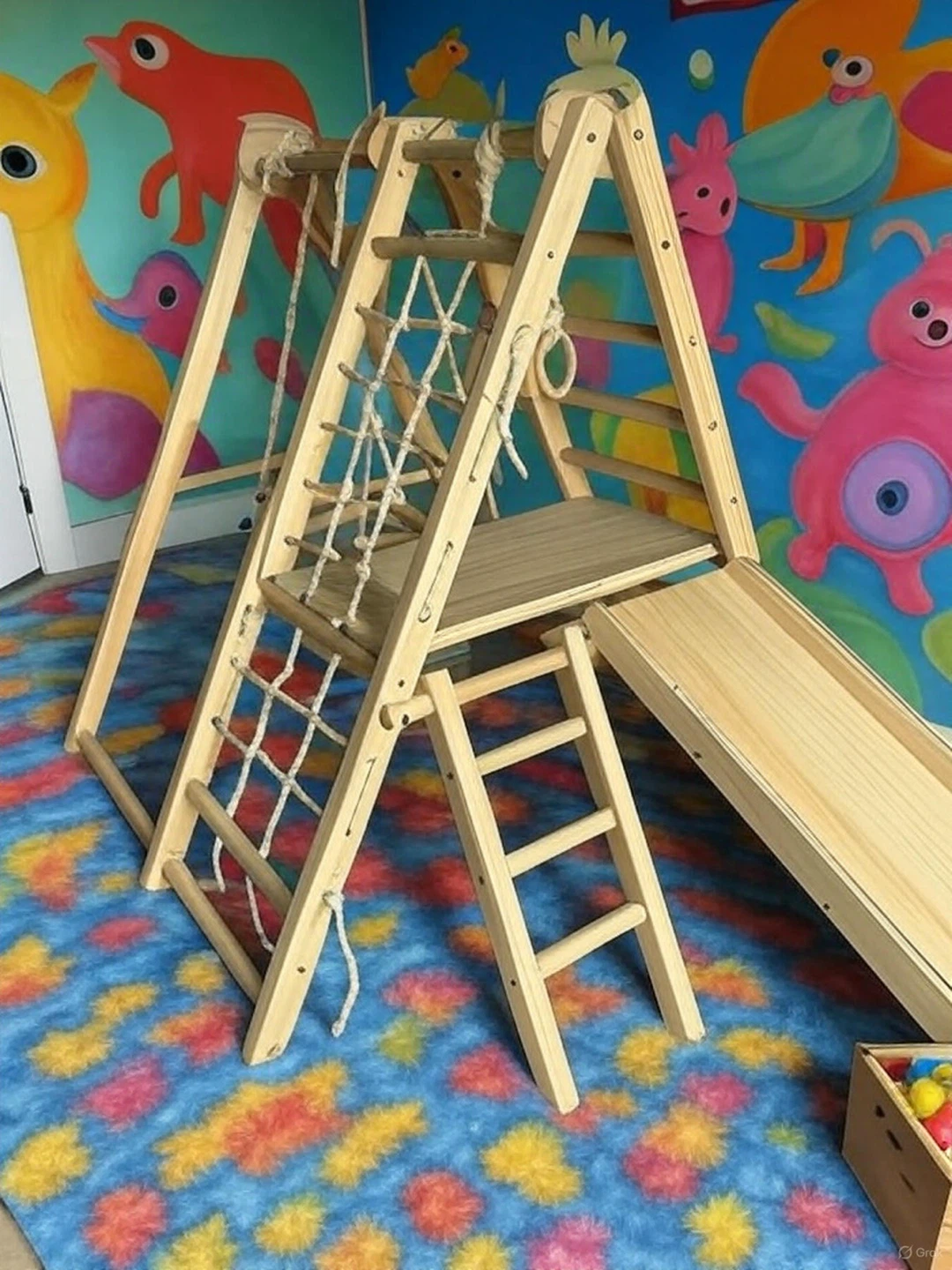 Wooden Pikler Triangle Play Structure with Slide - photo 2