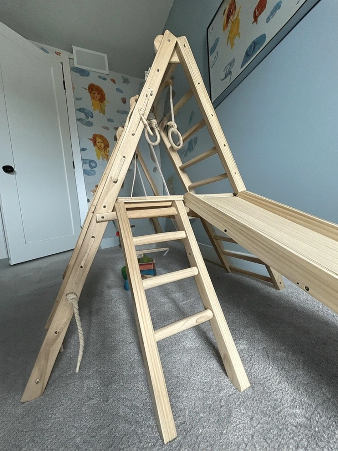 Wooden Pikler Triangle Play Structure with Slide