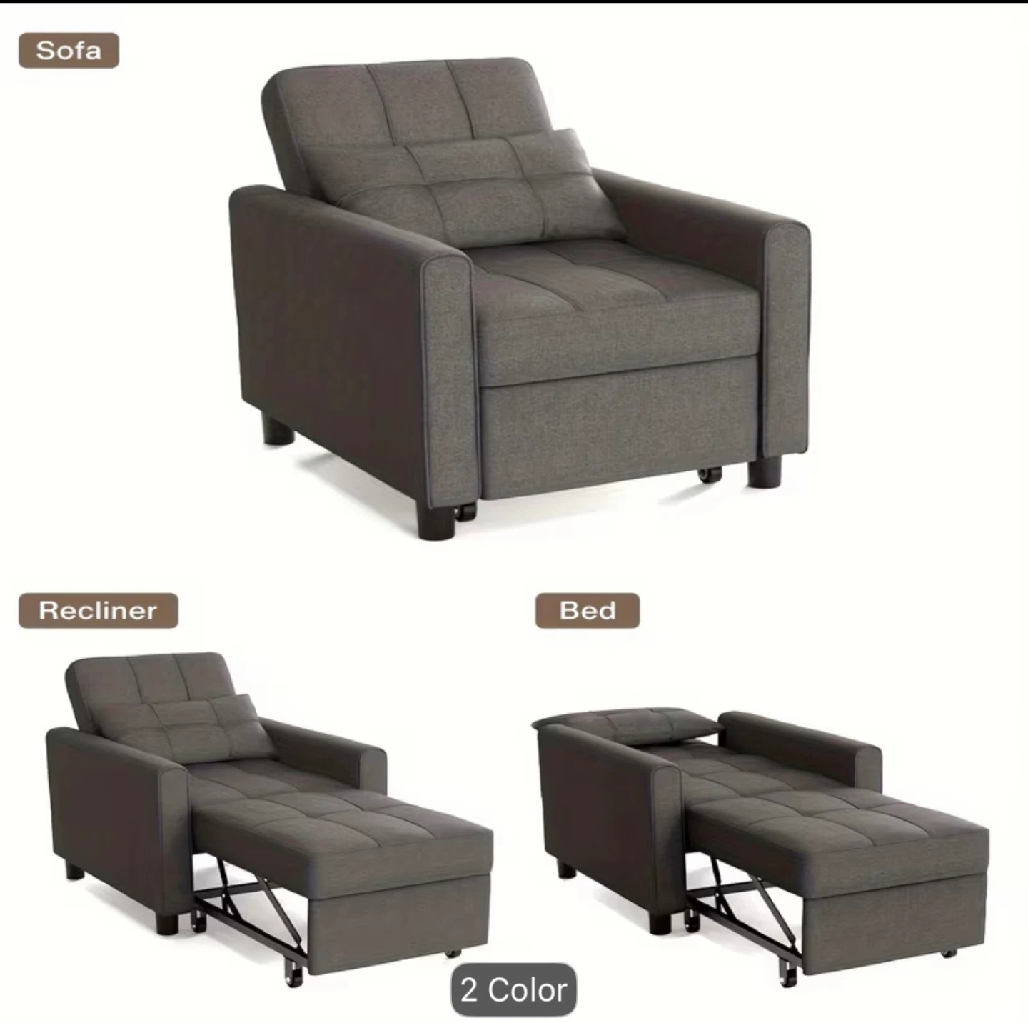 Dark Gray Convertible Sofa Chair Bed - photo 4