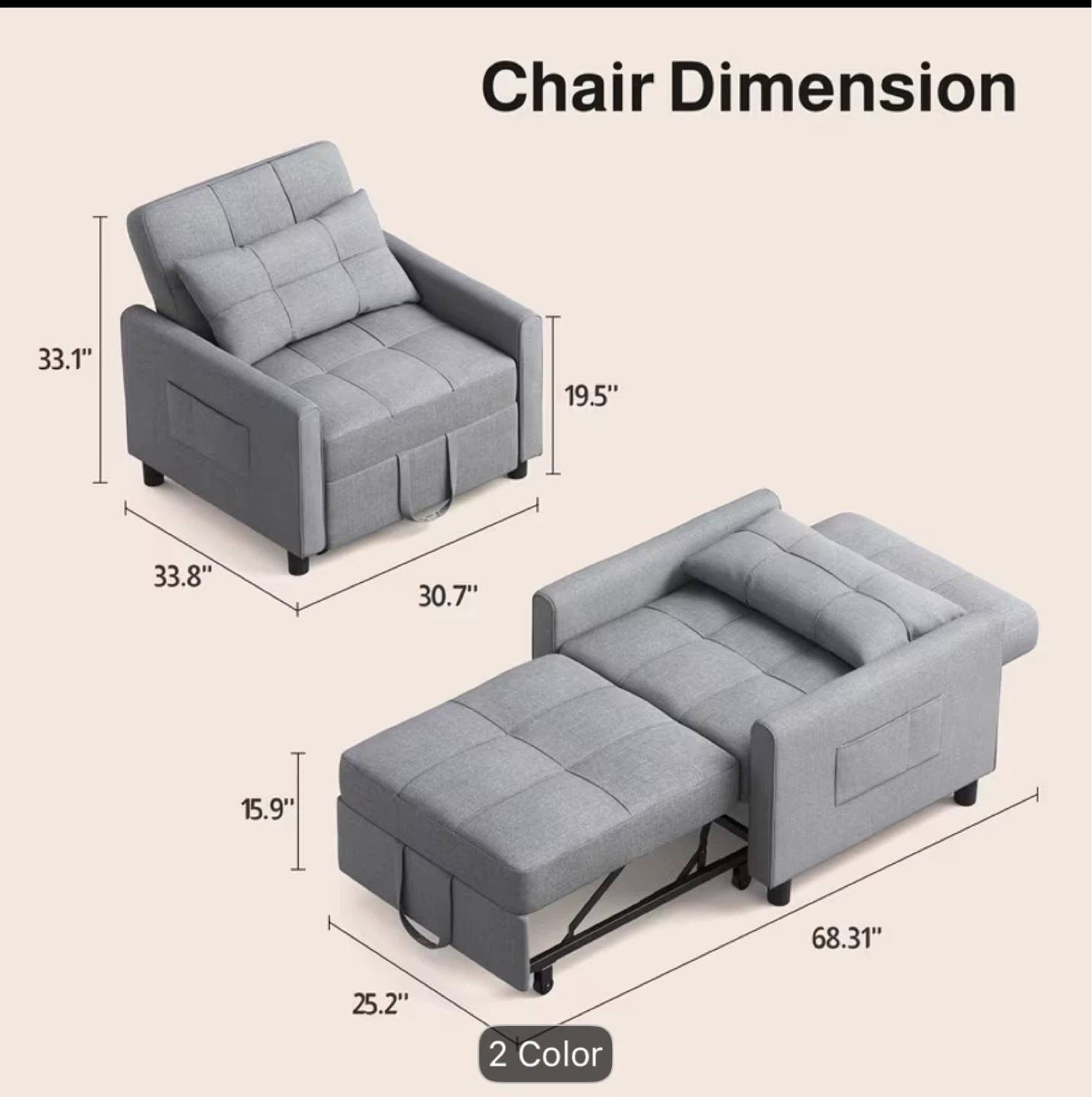 Dark Gray Convertible Sofa Chair Bed - photo 3