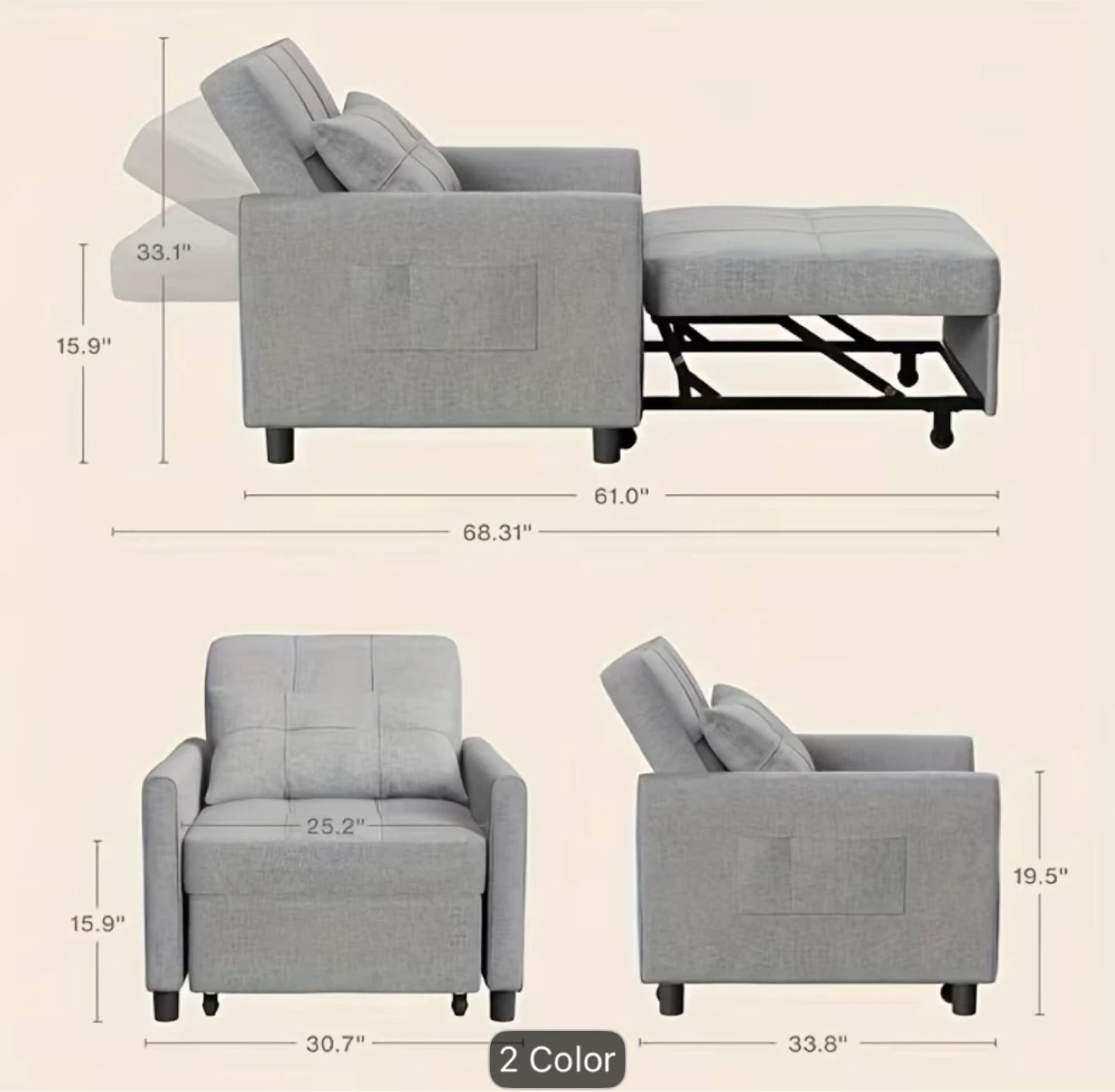 Dark Gray Convertible Sofa Chair Bed - photo 5