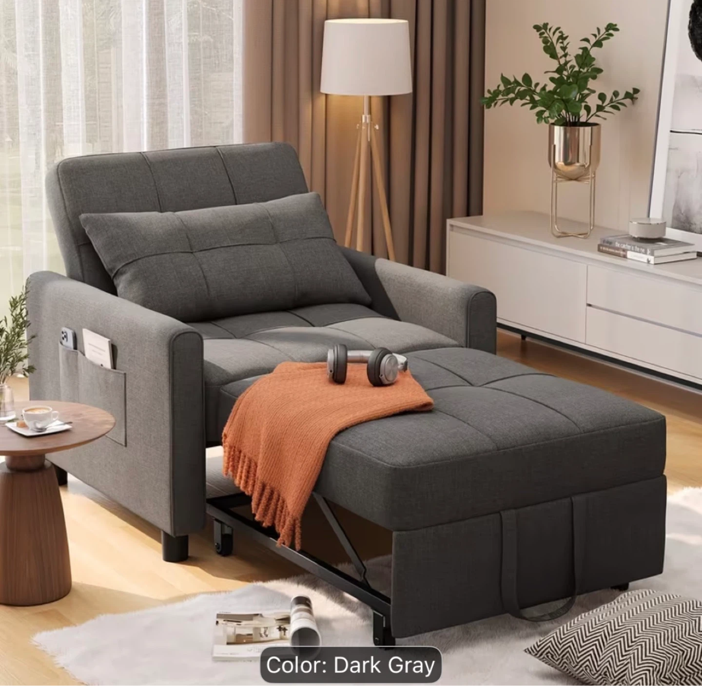 Dark Gray Convertible Sofa Chair Bed - photo 2