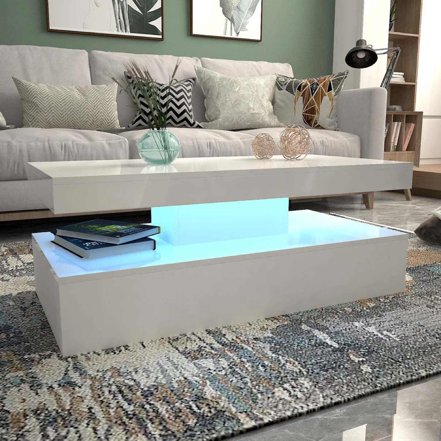 Modern White Coffee Table with LED Lights - photo 2