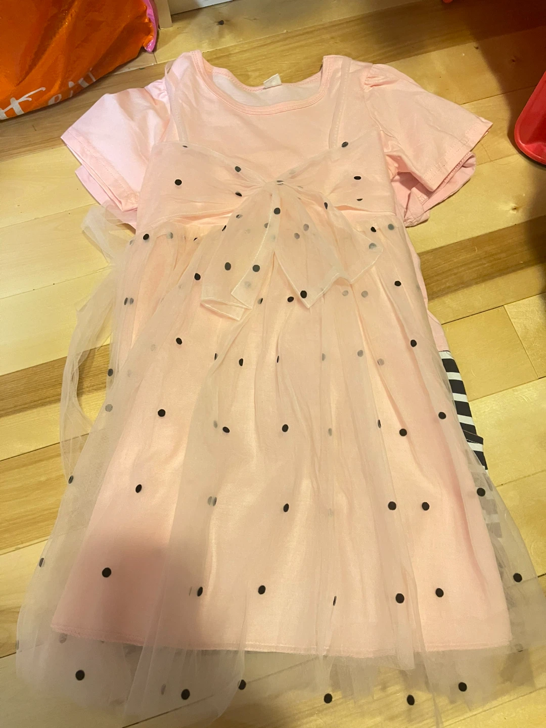 Pink Polka Dot Tulle Dress with Bow