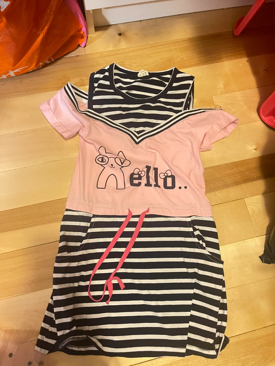 Striped Dress with Cat Graphic